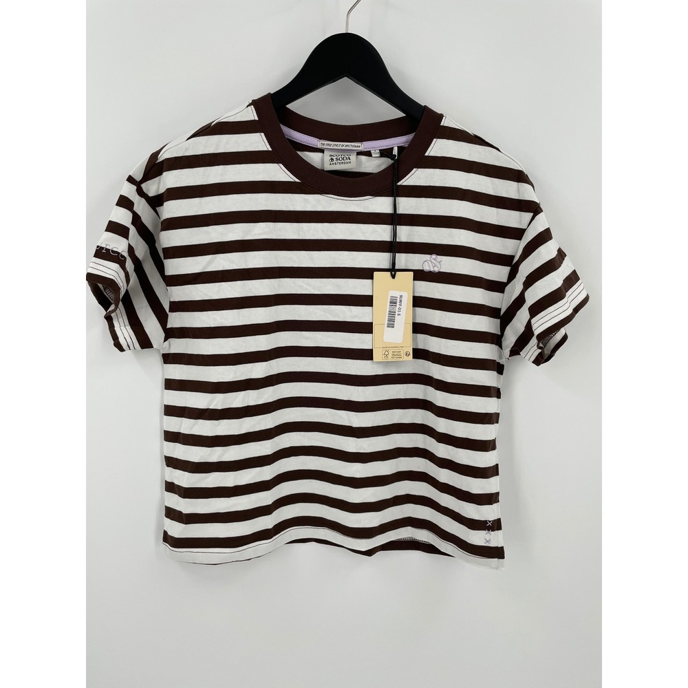 Scotch Soda Amsterdam Brown Cream Stripe Cotton Tee Womens S NWT